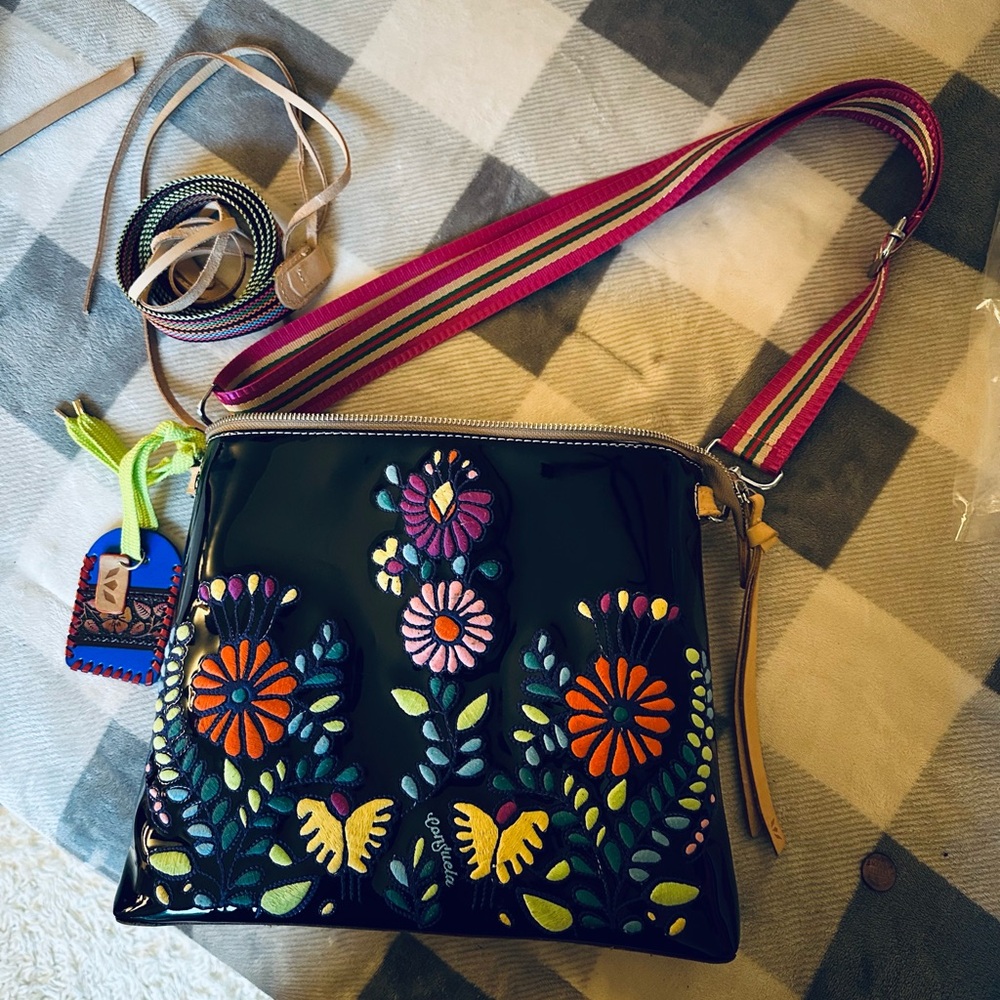 Consuela Black Floral Crossbody Bag